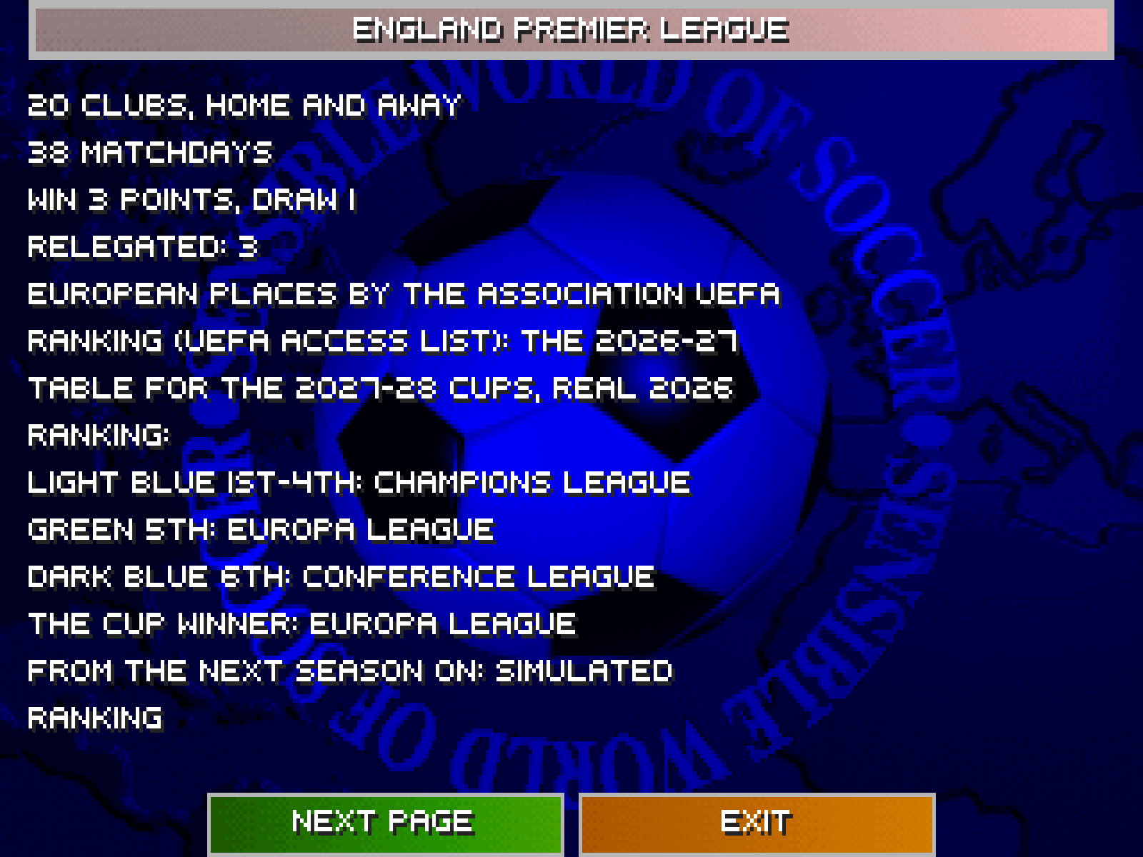 The FORMAT page of the Premier League