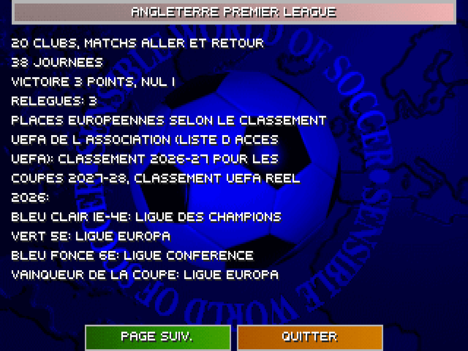 La page FORMULE de la Premier League